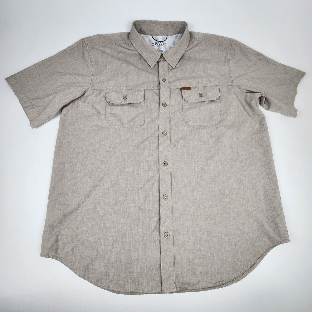 Orvis Classic Collection Shirt Mens XL Tan Short Sleeve Fishing Outdoor Vent